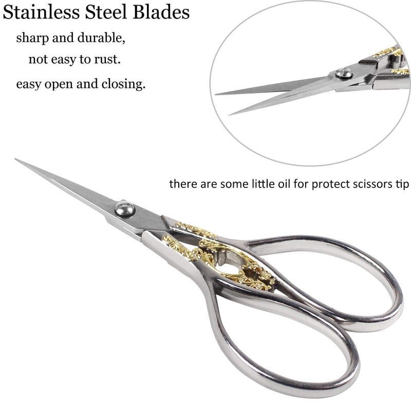 BIHRTC 4.33 Inches Vintage European Style Stainless Steel Auspicious Clouds Scissors for Needlework, Embroidery, Sewing, Craft, Art Work & Everyday Use (Silver) - Image 3